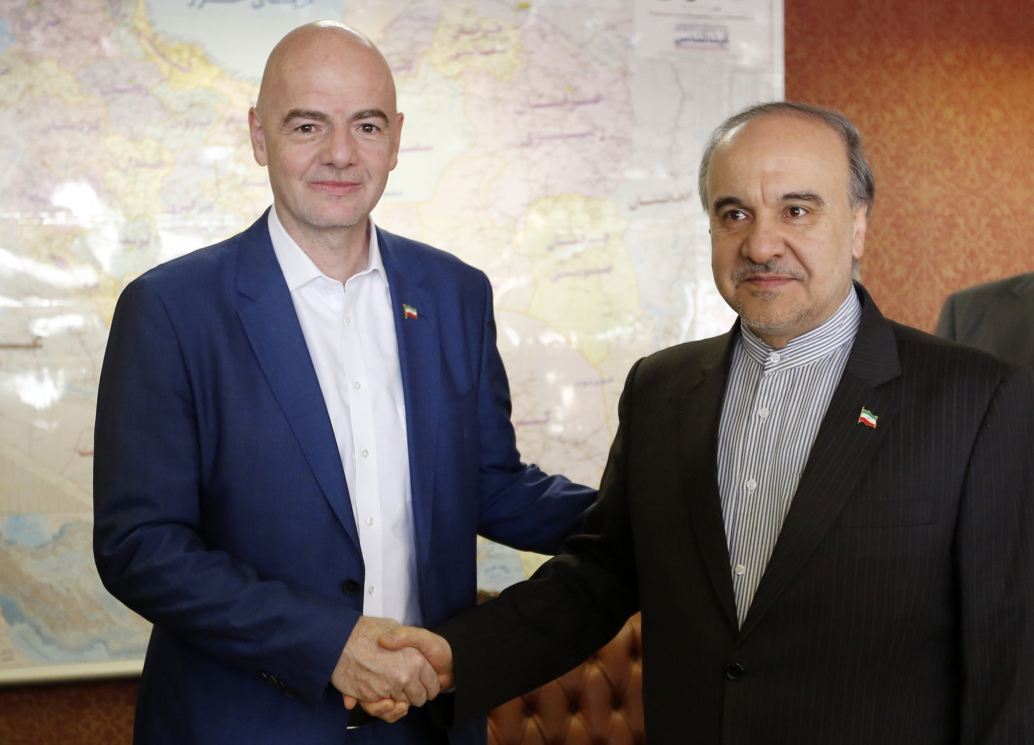 FIFA President Gianni Infantino met Iran's Minister of Youth Affairs and Sports Masoud Soltanifar on a visit to the country in December 2018, when the elections were among items discussed ©Getty Images