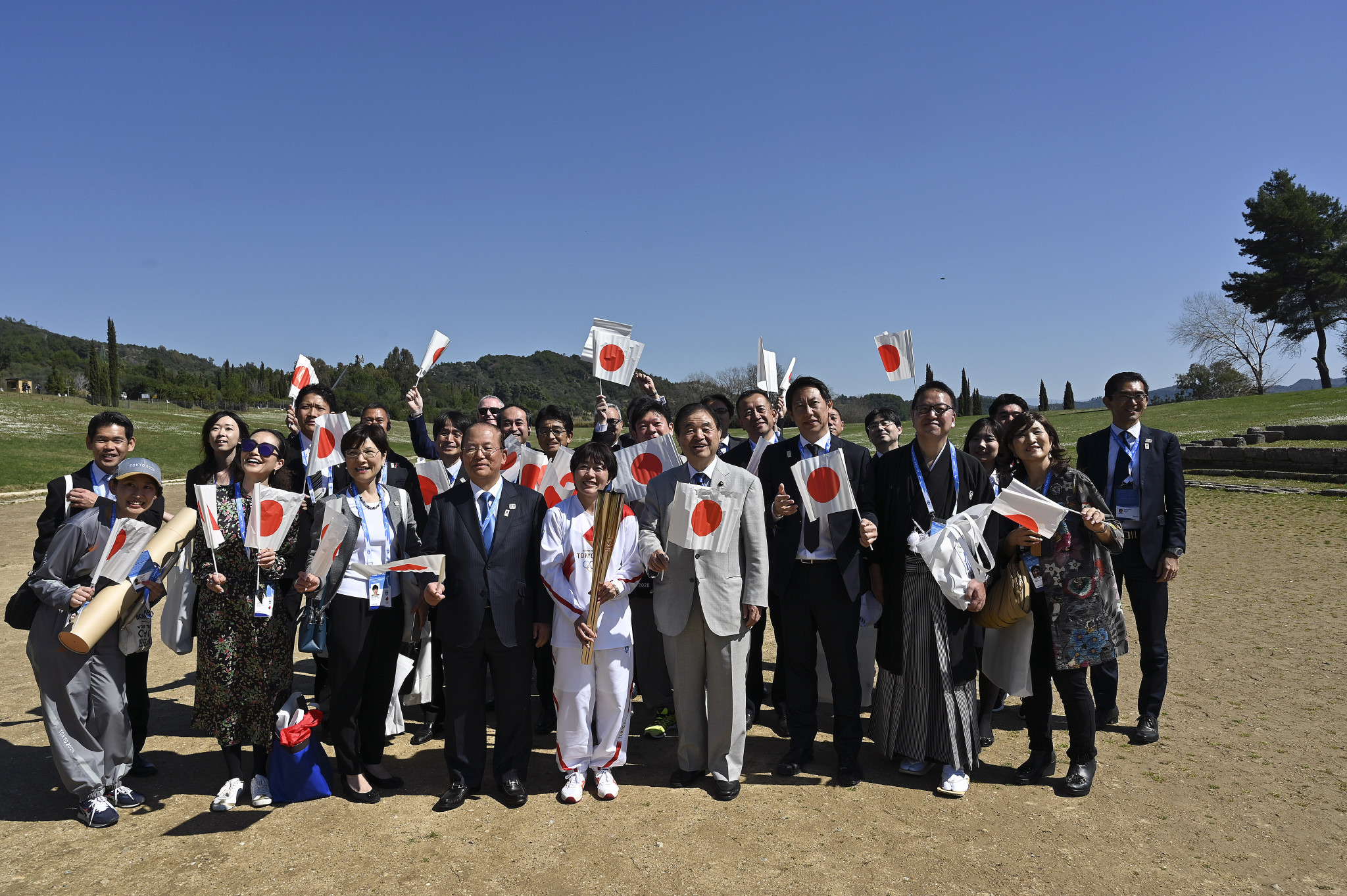 The Japanese delegation poses in Olympia earlier this week ©Getty Images