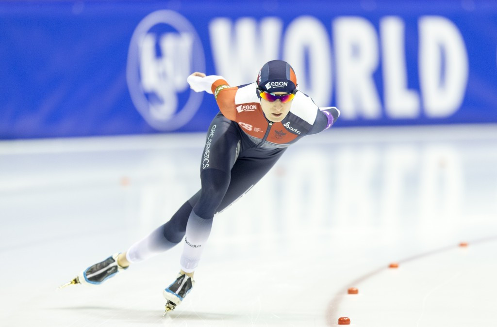 Czech Republic's speed skater Martina Sablikova on her way to victory in the women's 3000m event at the ISU Speed Skating World Cup at Thialf stadium in Heerenveen