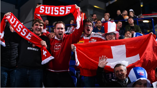Swiss fans during the 2019 IIHF World Championship in Slovakia ©Matt Zambonin/HHOF-IIHF Images