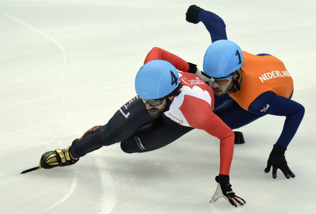 Charles Hamelin, front, on his way to winning the 1500m in the Chinese city