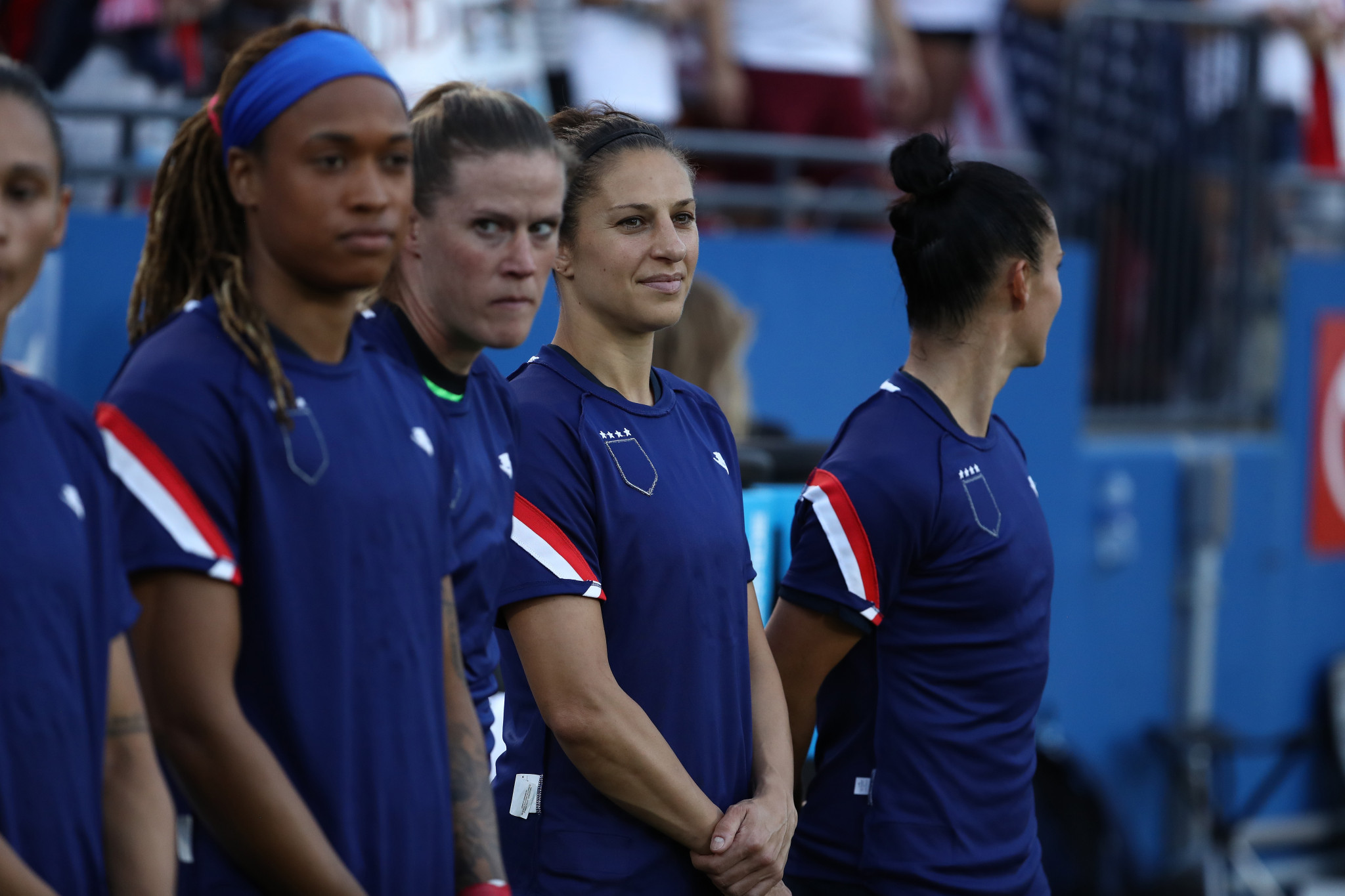 The US women's team wore their training tops inside-out to protest what they perceive as seixism from US Soccer ©Getty Images