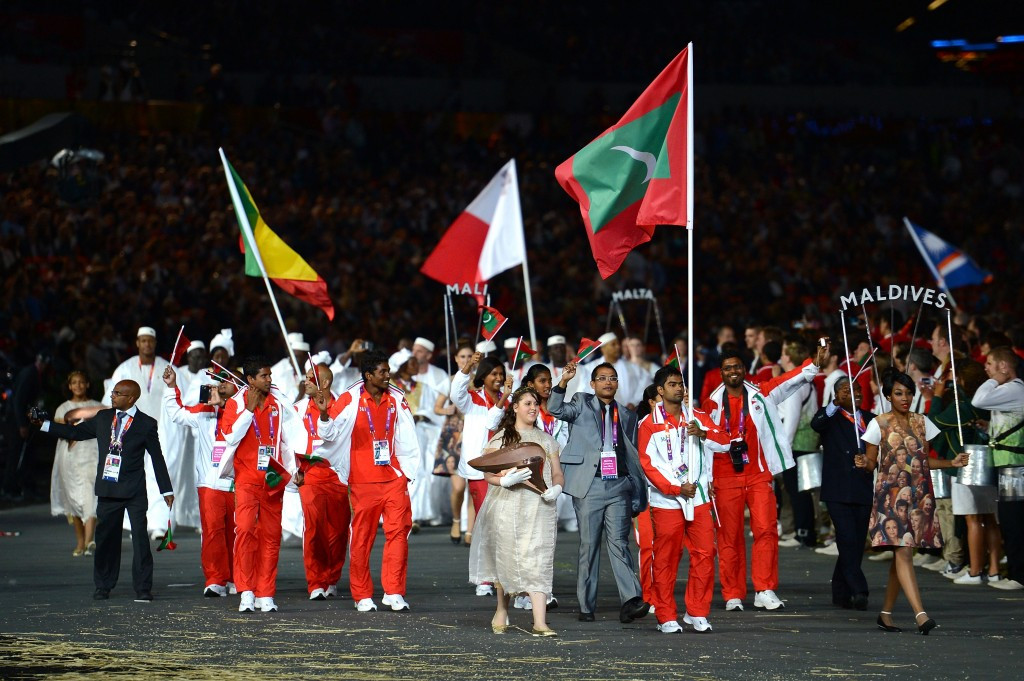 Badminton player Mohamed Ajfan Rasheed leads a small Maldives delegation at the Opening Ceremony of the London 2012 Olympics ©Getty Images
