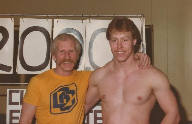 Ron Greavette pictured with his son Guy at their Viking Weighlifting Club ©IWF