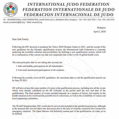Marius Vizer addressed his letter to the judo family ©IJF