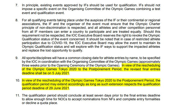 The updated qualification system principles have been released following the postponement of Tokyo 2020 ©IOC