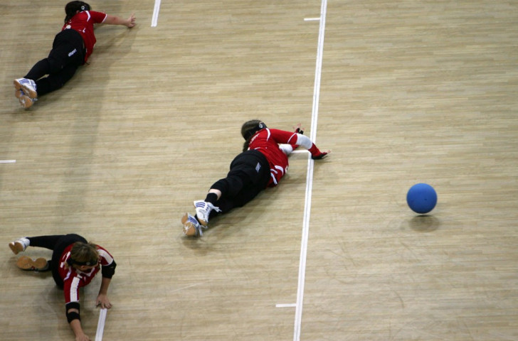 Germany's Swetlana Otto (top) has four goals to her name in the women's goalball competition
