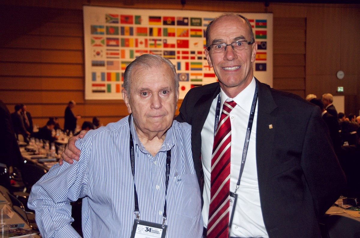 Roberto Outeirinho Hernanz (left) with FISU first vice president Leonz Eder who described him as 