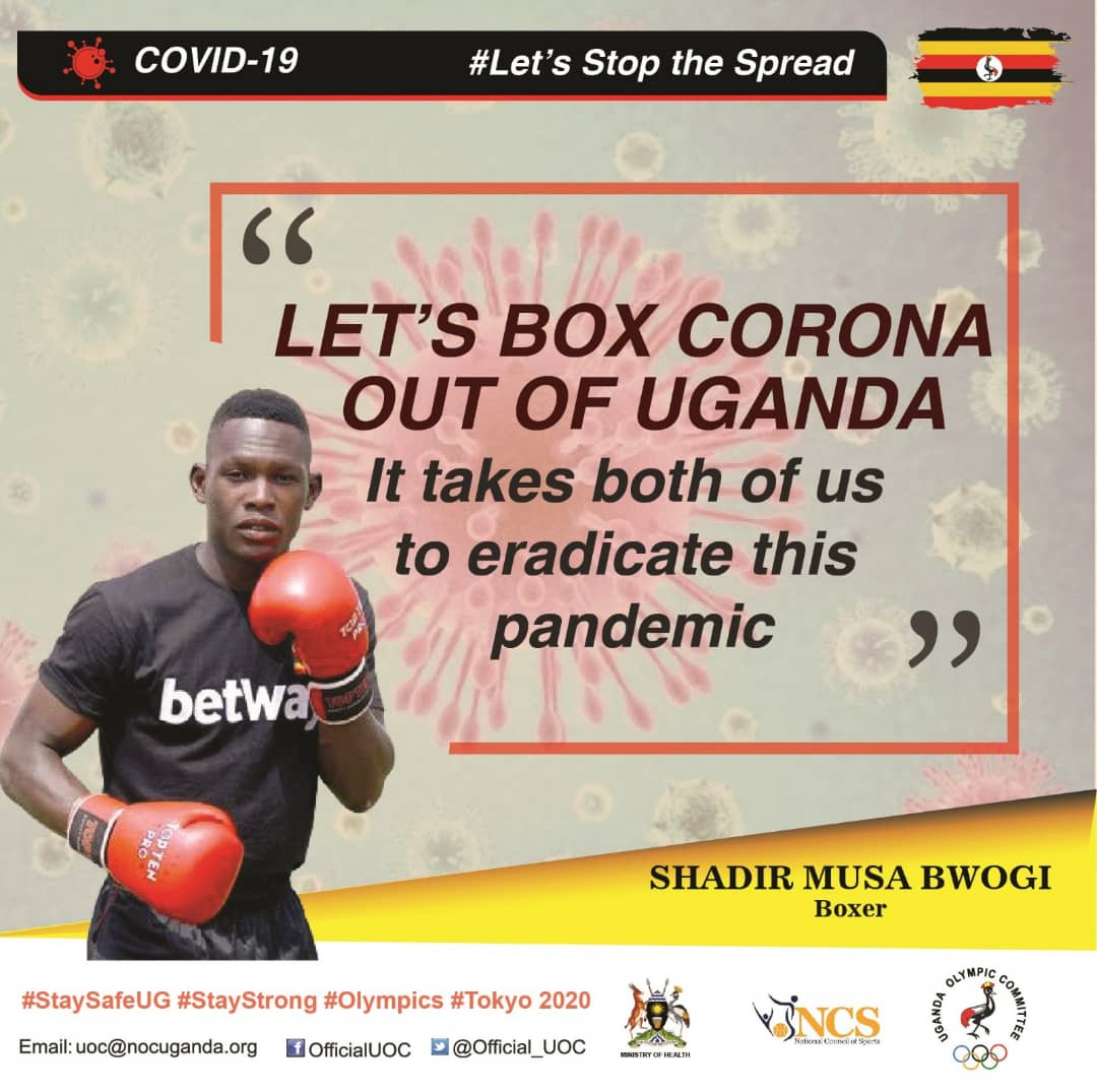 Boxer Shadir Musa Bwogi appears in the Uganda Olympic Committee's coronavirus awareness campaign ©UOC