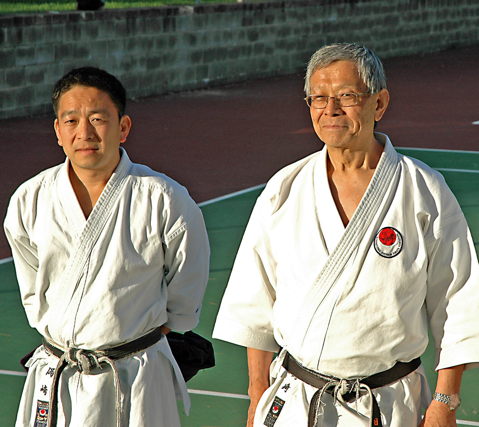 Teruyuki Okazaki, right, one of the founders of the International Shotokan Karate Federation, has passed away ©ISKF