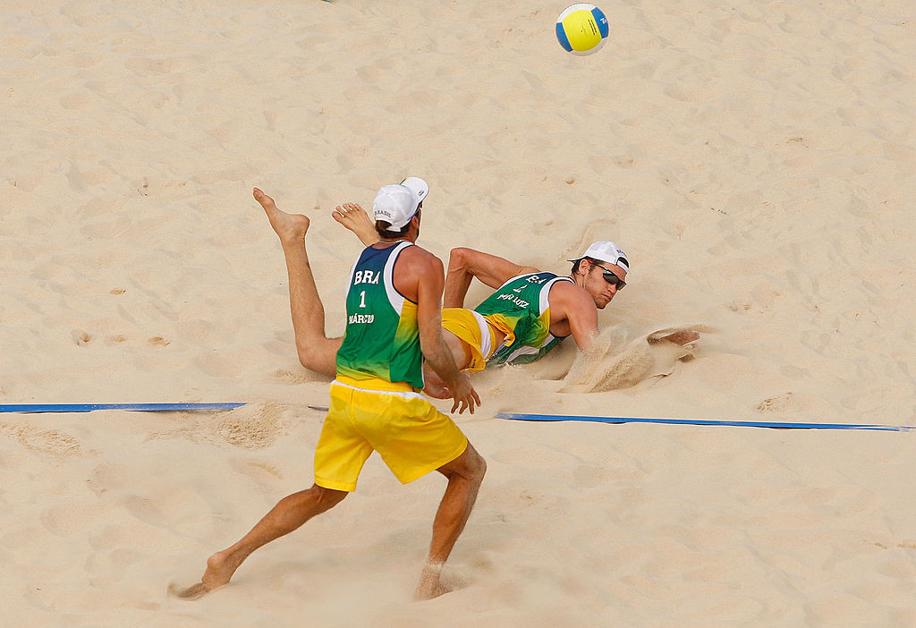 Marcio Araujo and Fabio Magalhaes claimed silver in the men's beach volleyball event at Beijing 2008 ©Getty Images