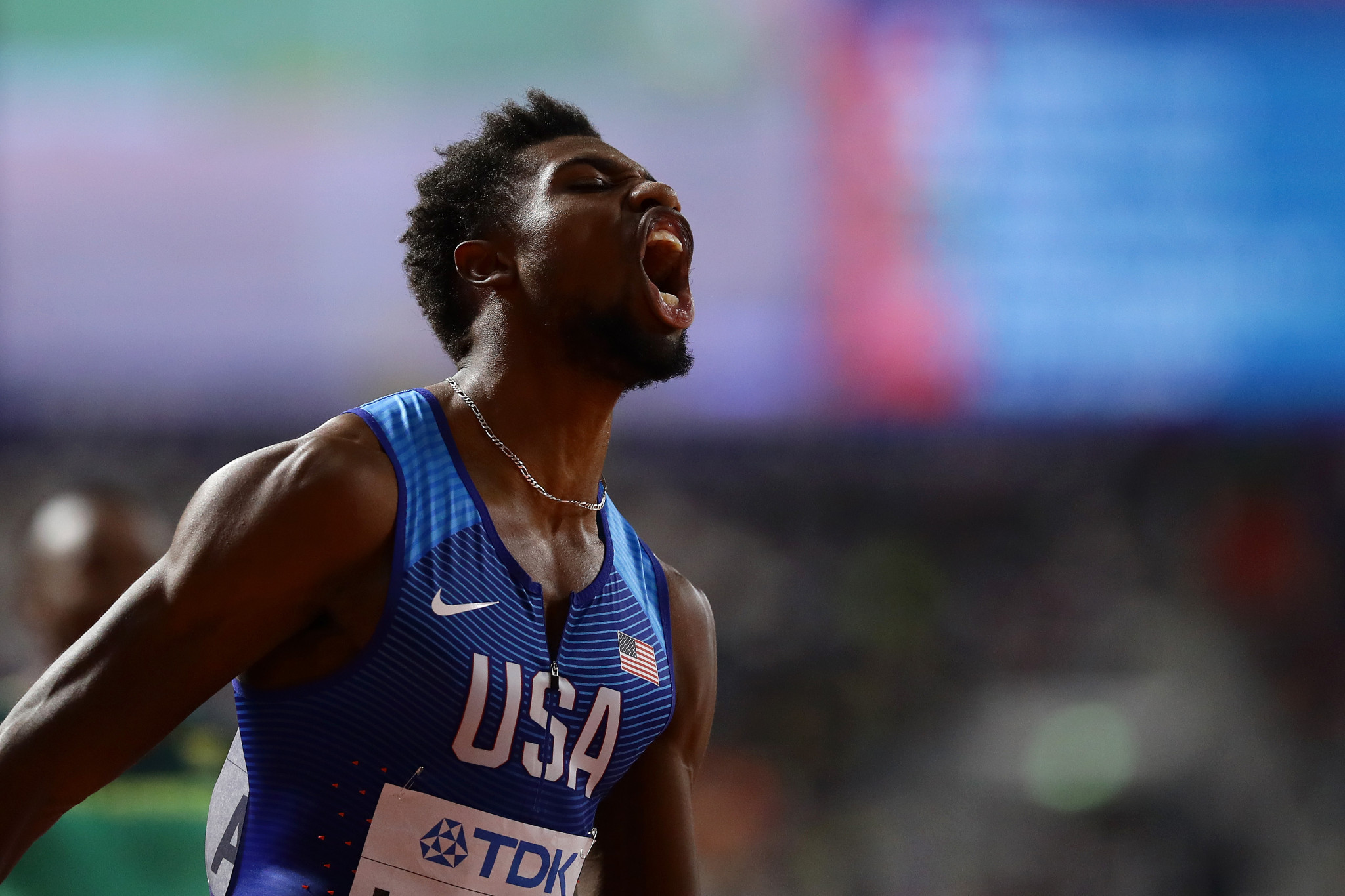 Noah Lyles donated some of his kit from the 2019 World Championships in Doha to the World Athletics Heritage Collection ©Getty Images