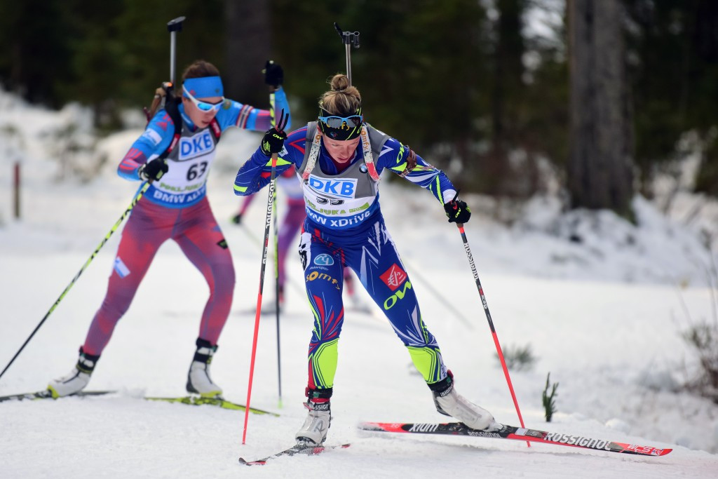 Frenchwoman Marie Dorin Habert shot clean and timed her dash to victory perfectly to seal her first International Biathlon Union win of the campaign in Pokljuka ©Getty Images