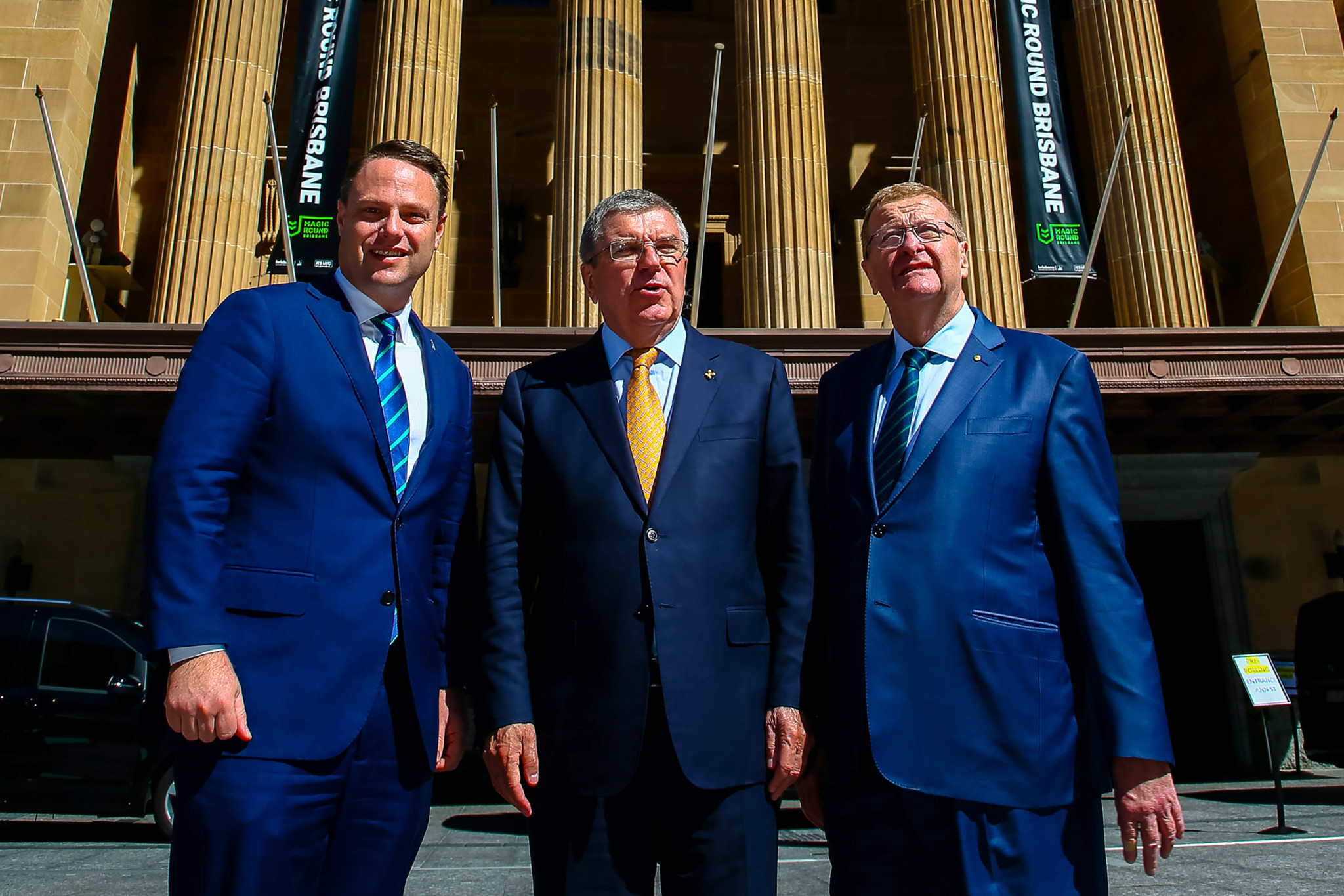 John Coates, right, with International Olympic Committee President Thomas Bach, centre, and Adrian Schrinner ©Getty Images