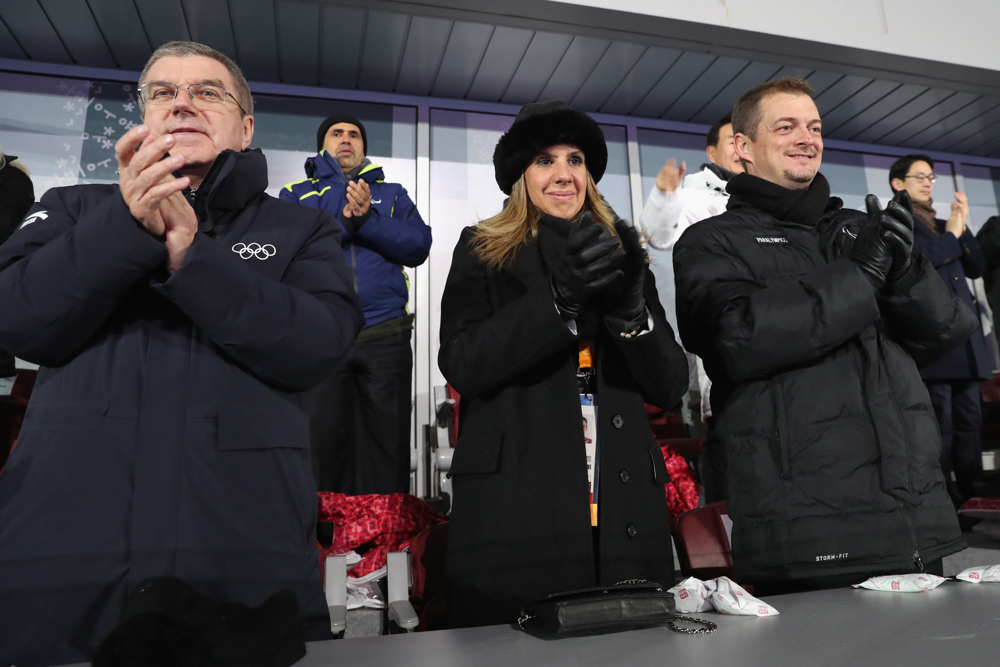 IOC President Thomas Bach pictured with Marcela and Andrew Parsons ©Getty Images