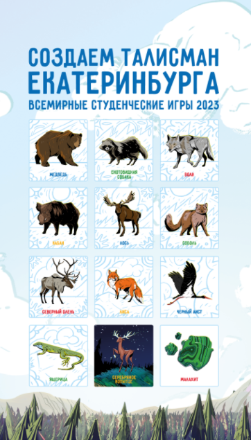 More than 200 entries were received for the Yekaterinburg 2023 mascot competition, with designs based on any of the above animals ©Yekaterinburg 2023
