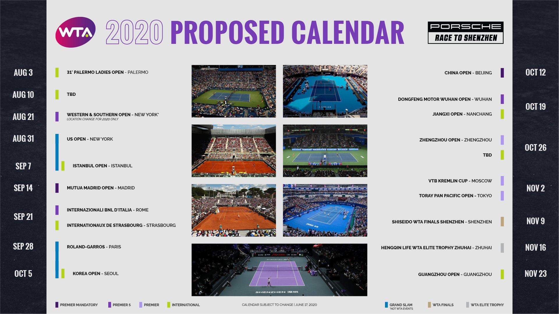 The revised WTA Tour schedule runs until November ©WTA