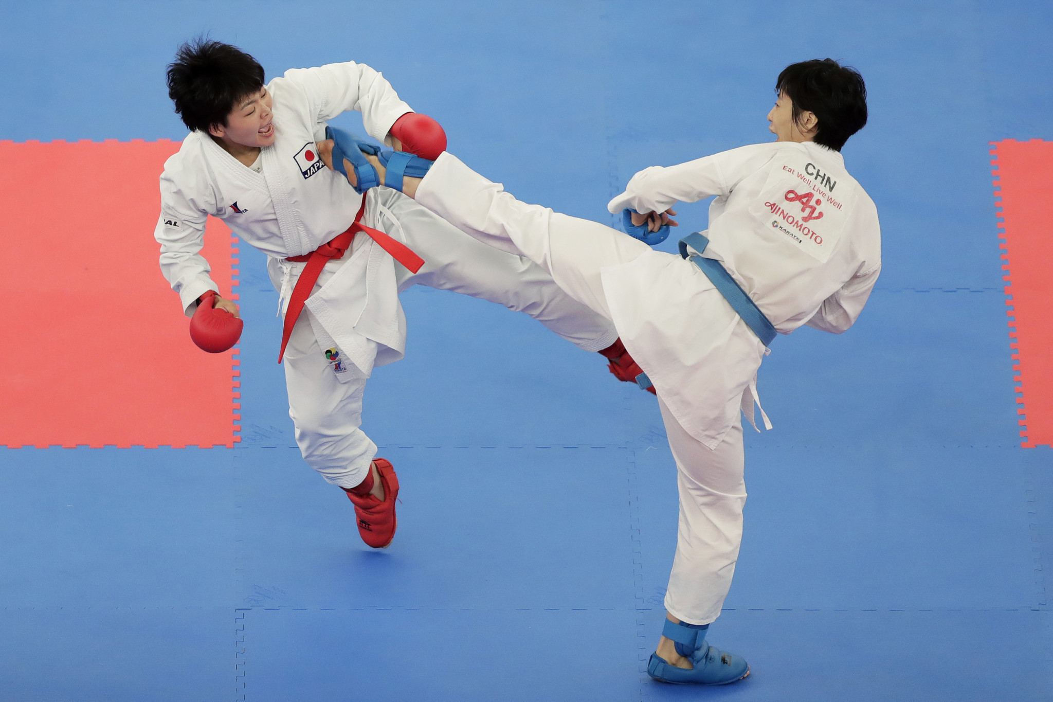 Yin Xiaoyan, right, is a world silver medallist and one of China's best karate hopes for Tokyo 2020 ©Getty Images