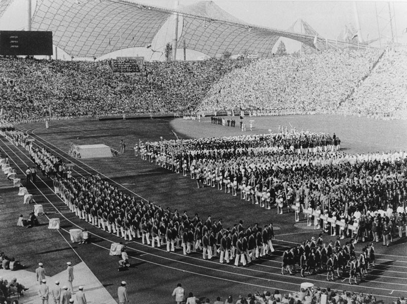 The opening ceremony at the West German Olympics in Munich. © Keystone/Getty Images.