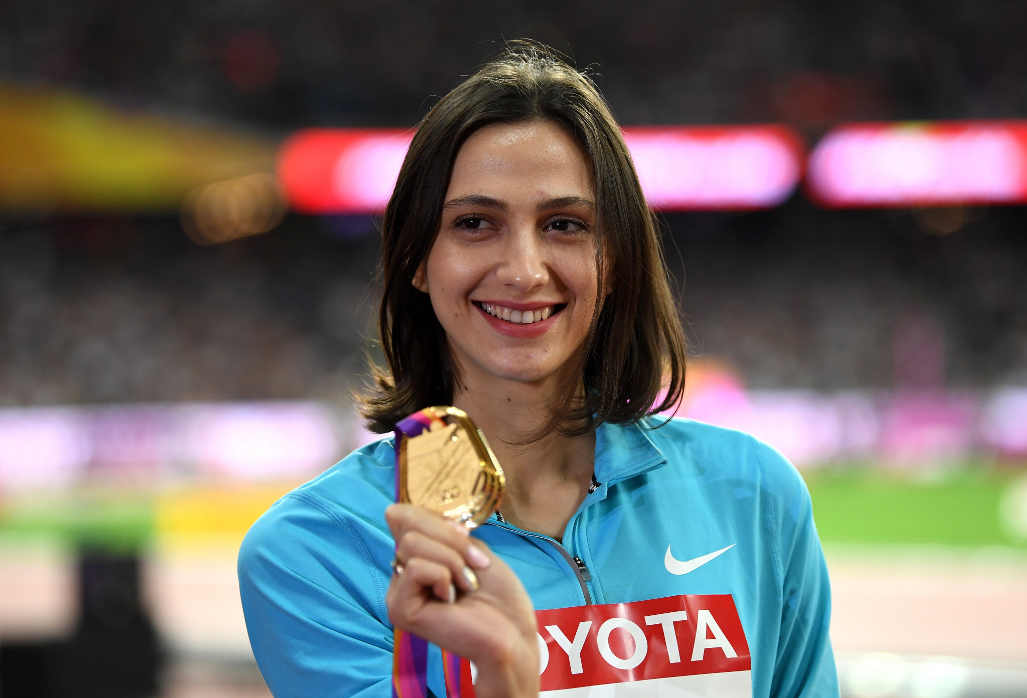 Mariya Lasitskene has won two of her three World Athletics Championships gold medals as a neutral athlete ©Getty Images