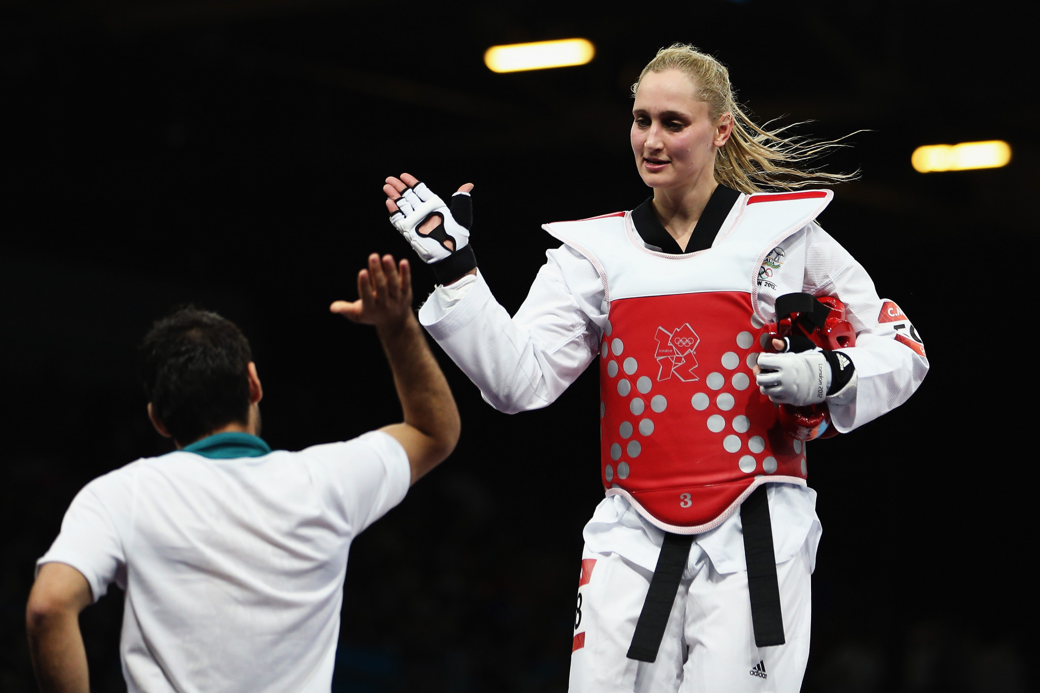 Olympian Carmen Marton joined Lewis on his interactive taekwondo session ©Getty Images