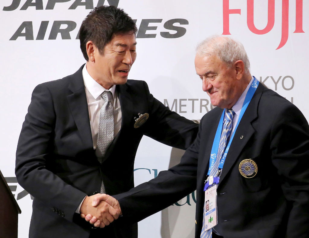 Morinari Watanabe, left, was elected FIG President in 2016 ©Getty Images