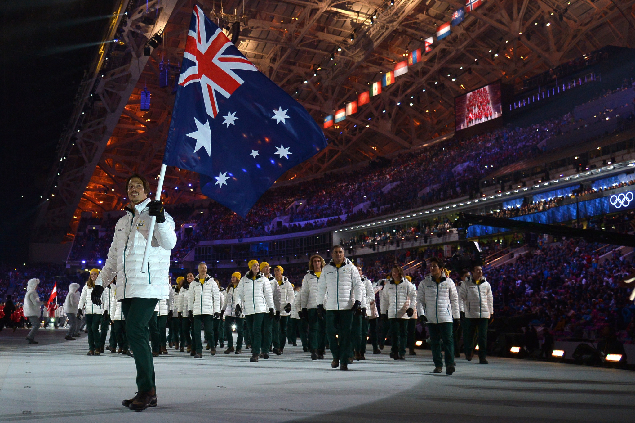Alex Pullin was Australia's flagbearer at the Opening Ceremony for the Sochi 2014 Winter Olympic Games ©Getty Images