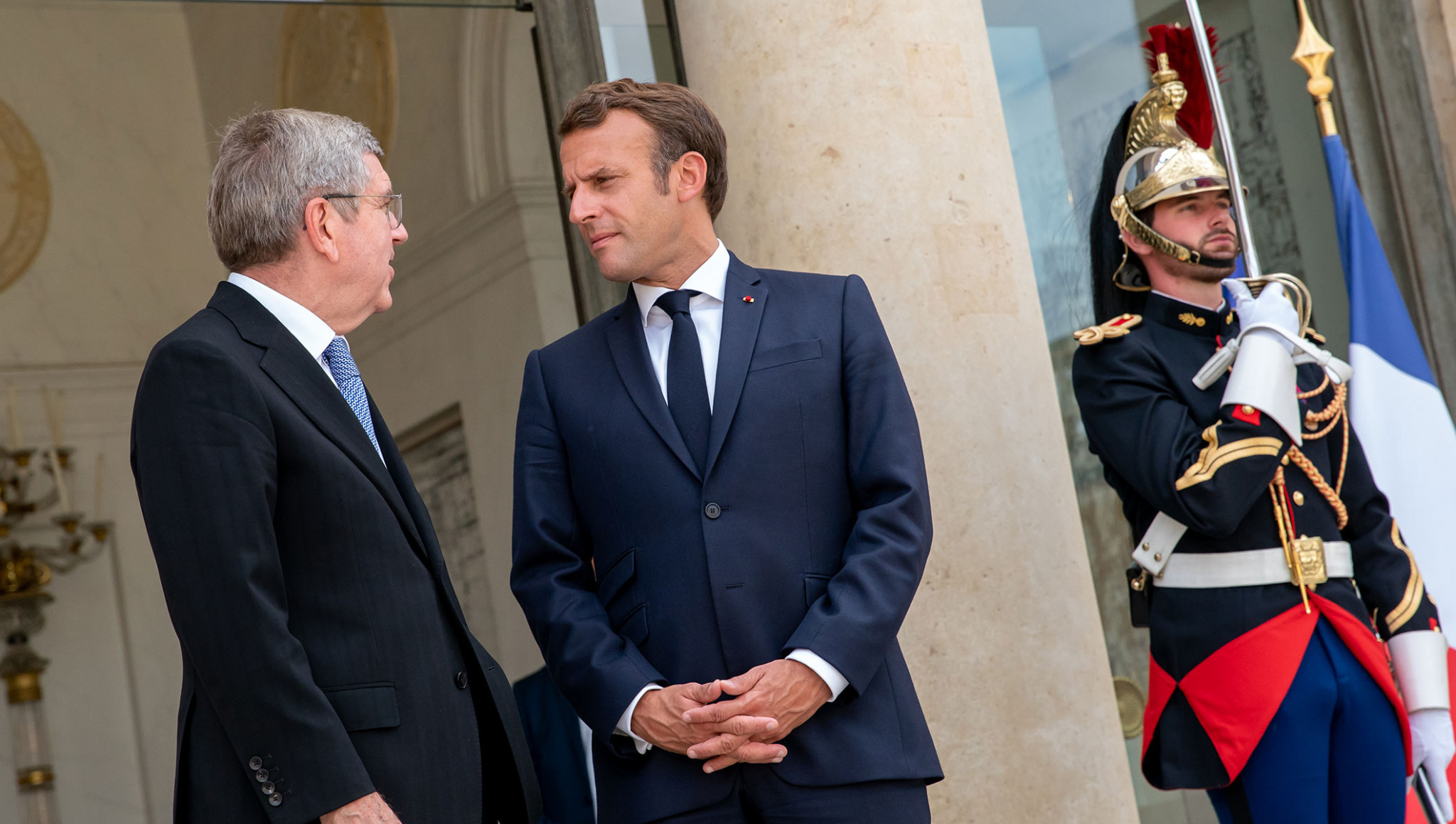 French President Emmanuel Macron welcomed Thomas Bach to the Élysée Palace ©President of France
