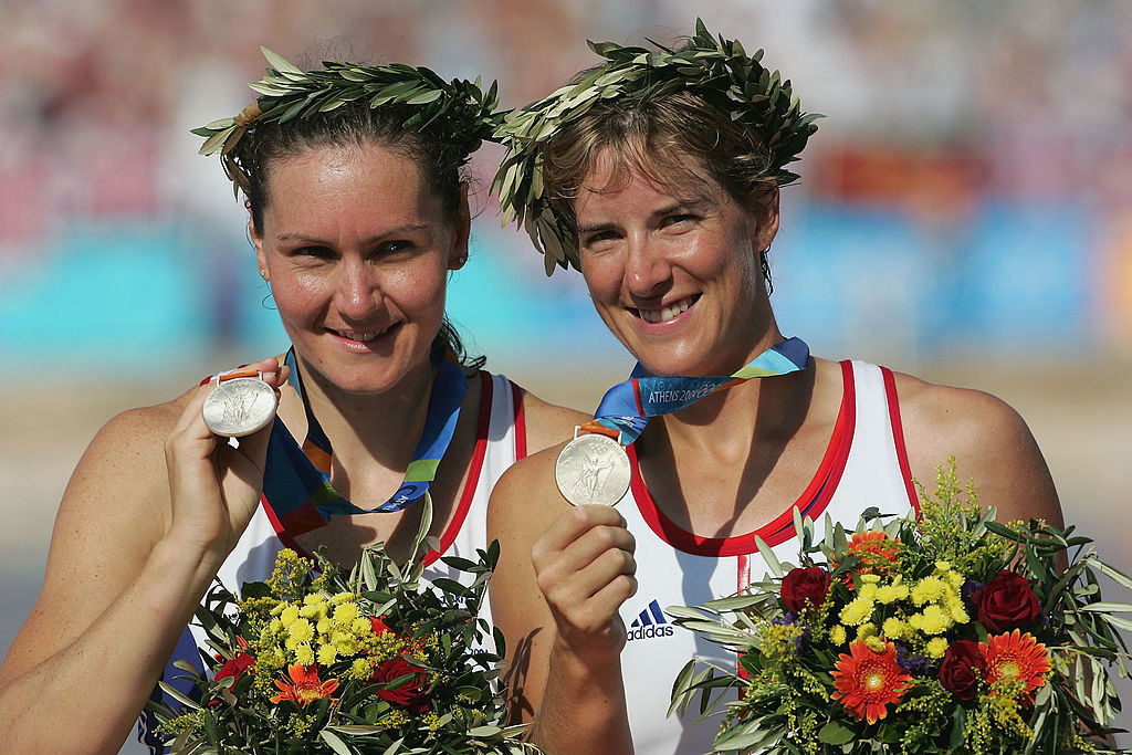 Cath Bishop, pictured left after winning rowing silver in the women's pair with Katherine Grainger at the 2004 Athens Olympics, has developed a broader and wiser approach to the sporting business of what winning is about ©Getty Images