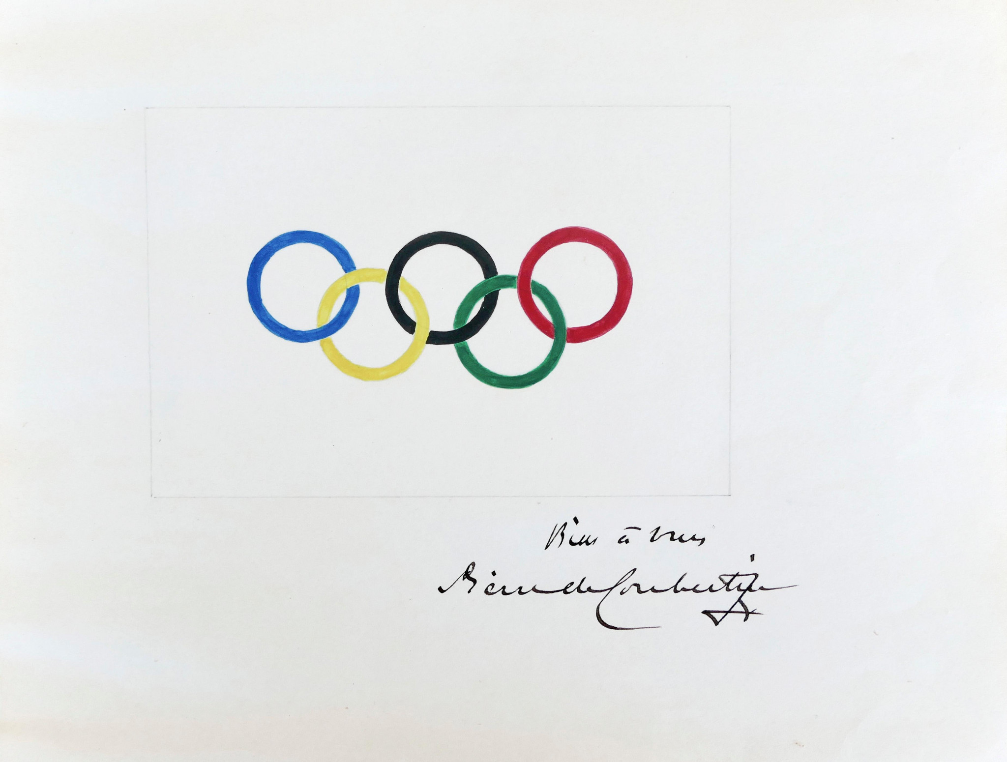 An original drawing of the Olympic rings by Baron Pierre de Coubertin has been sold for €185,000 at an auction in Cannes ©Cannes Auction House