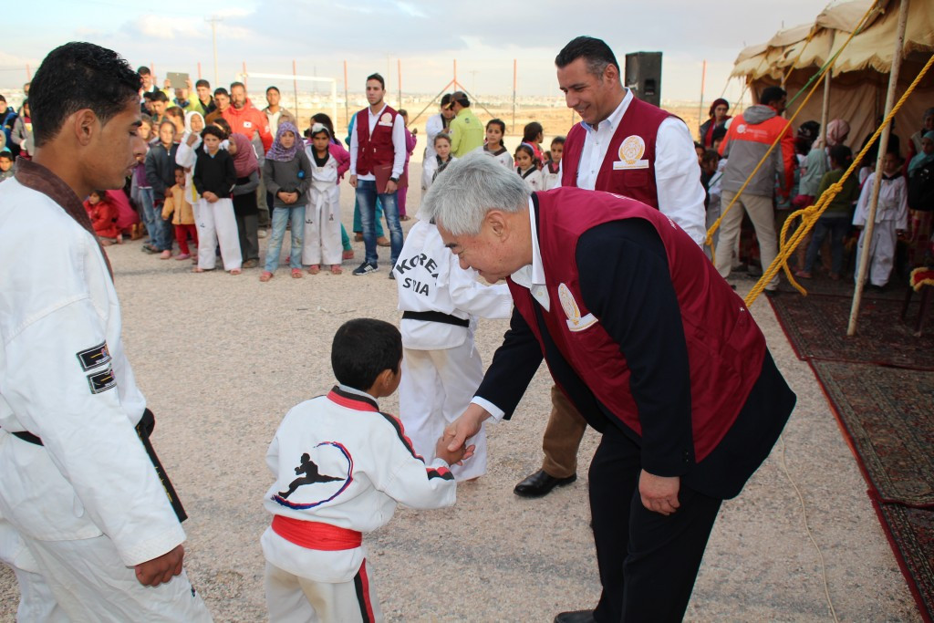 World Taekwondo Federation President Chungwon Choue was in attendance at the launch of an academy at a refugee camp in Jordan earlier this month ©WTF