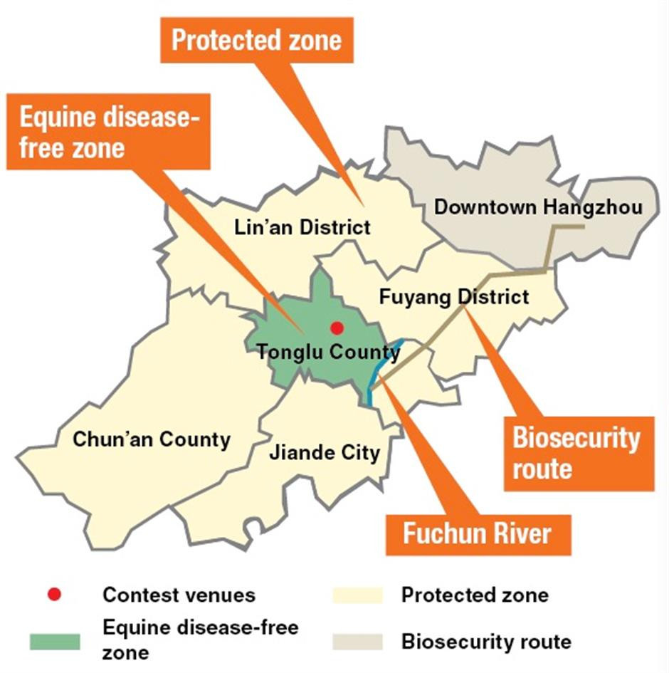 The expected route of the equine disease-free zone and the location of the zone ©Hangzhou 2022