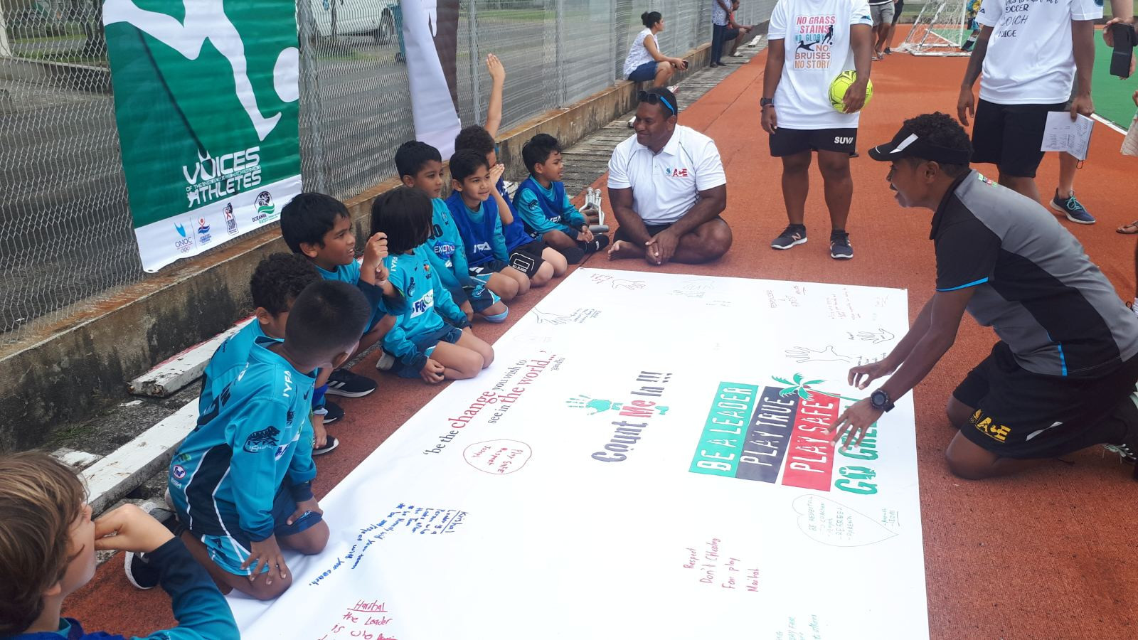 FASANOC VOA champions met with young footballers to teach them leadership and sportsmanship ©FASANOC