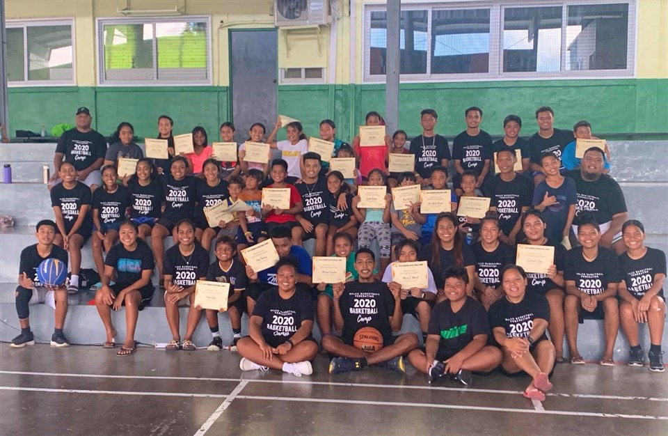 Some of the participants of the basketball camp with coaches ©PNOC