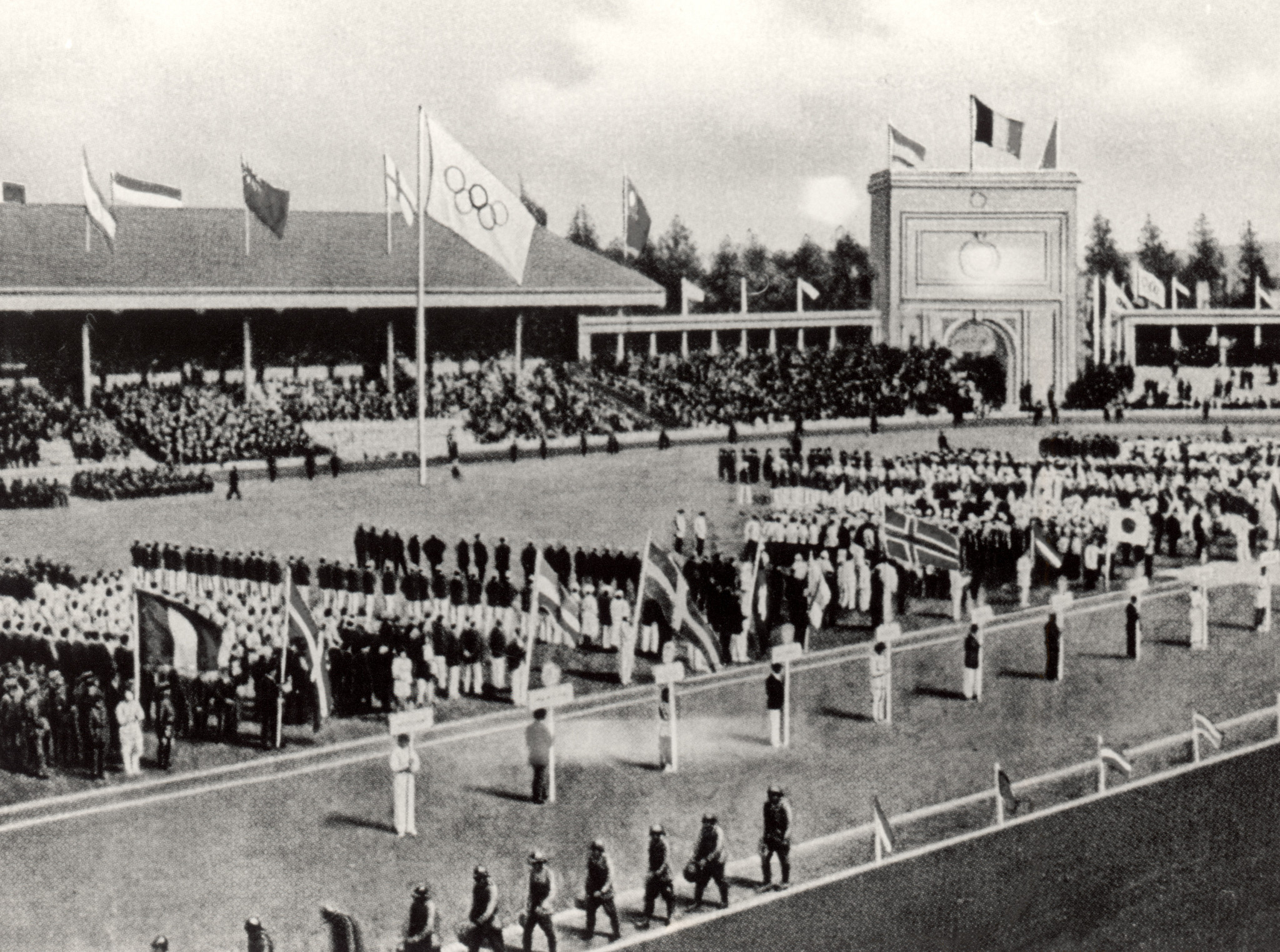 The Opening Ceremony of the Antwerp 1920 Games with the Olympic Rings featured for the first time ©Getty Images