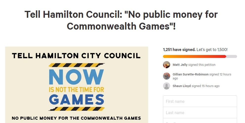 A petition opposed to Hamilton hosting the 2026 Commonwealth Games has been launched ©Change.org