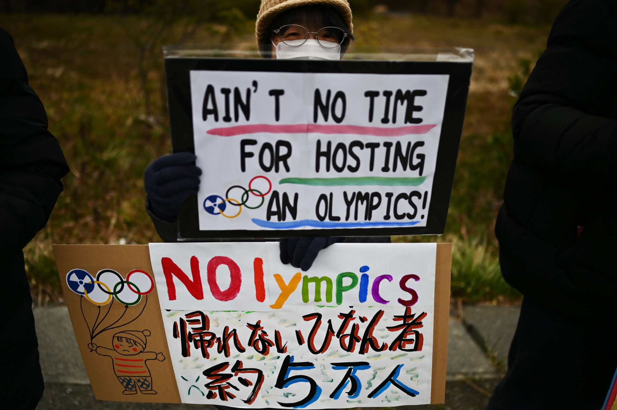 Anti-Olympic artists display protest pieces at Tokyo gallery near new stadium