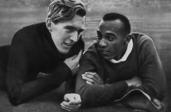 Germany's Luz Long and Jesse Owens pictured during competition at the 1936 Berlin Olympics ©Getty Images