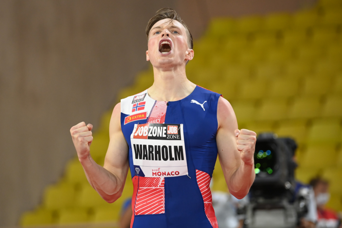 Norway's double world 400m hurdles champion Karsten Warholm won in 47.10sec on Monaco's newly-laid track - his second fastest time ever ©World Athletics