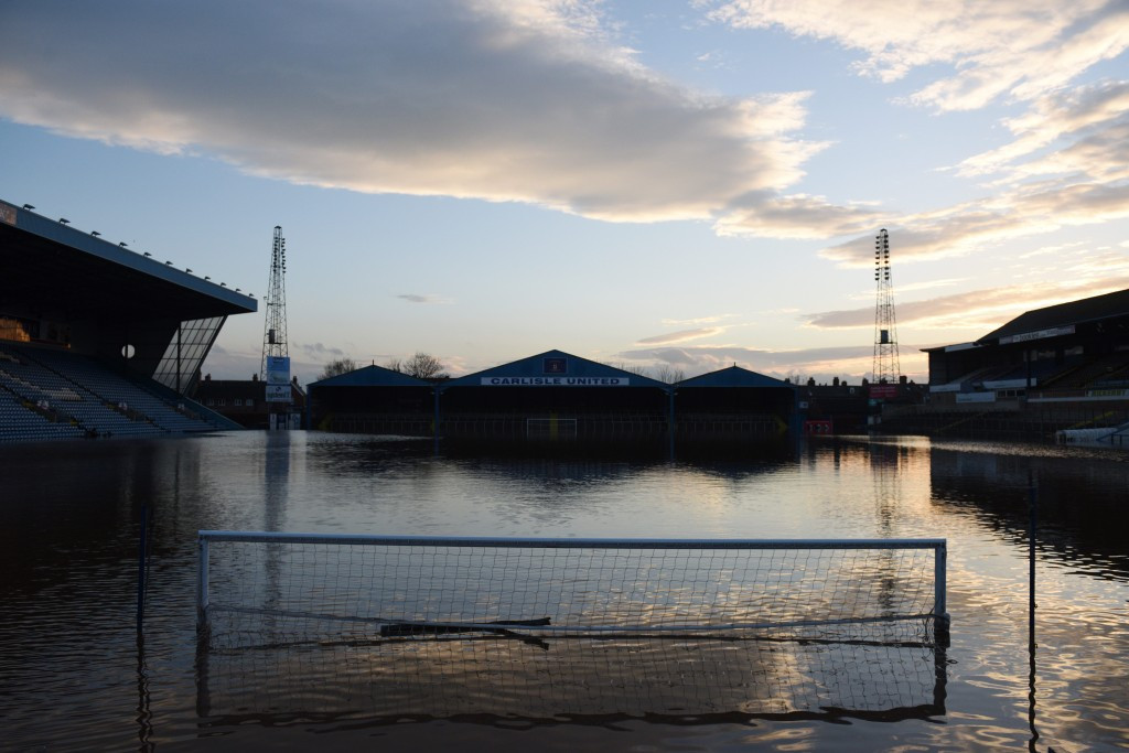 Carlisle United's stadium Brunton Park, located in Cumbria, has been affected by the floods