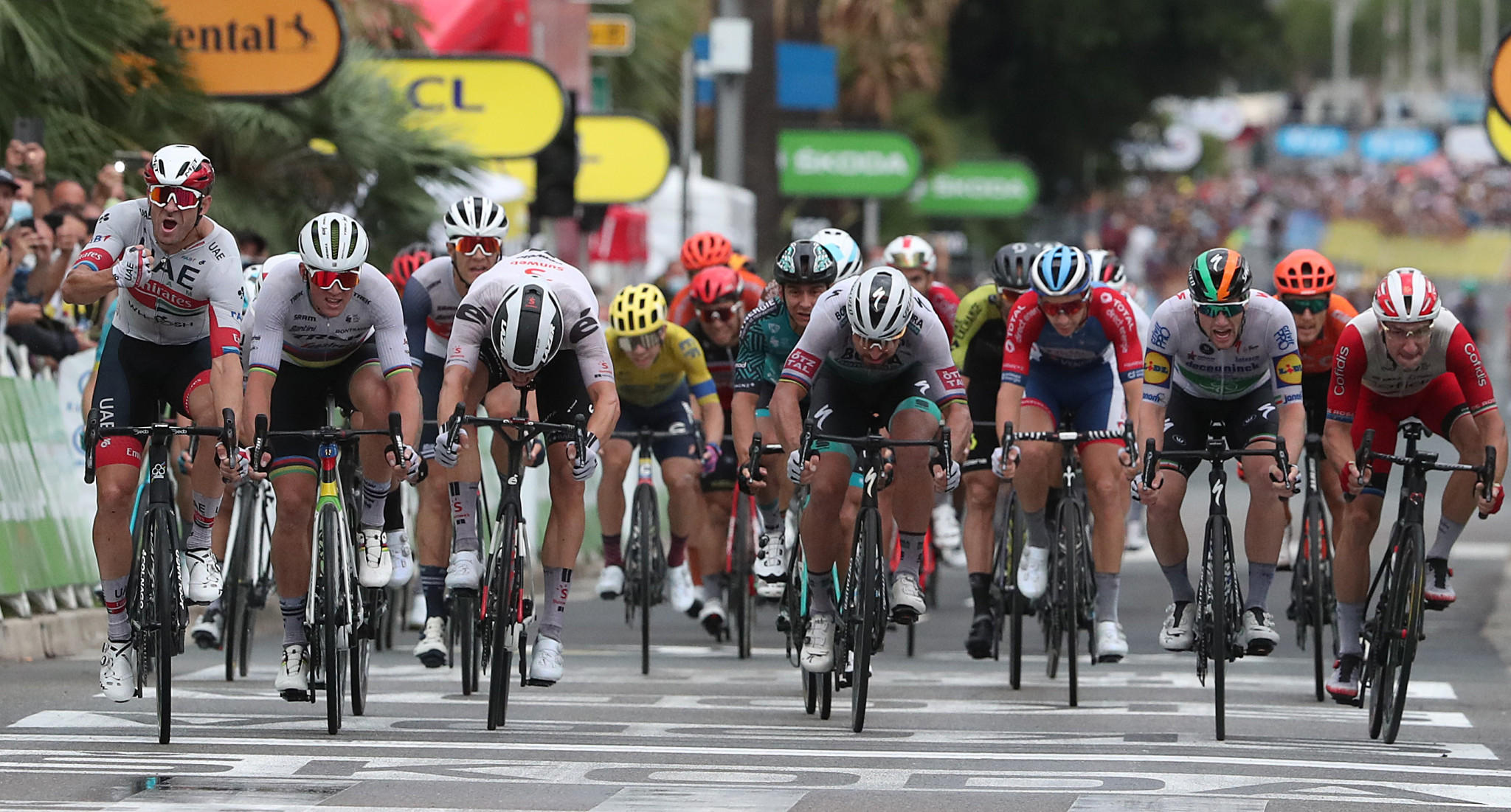Alexander Kristoff, left, sprinted to victory on the first stage of the Tour de France ©Getty Images