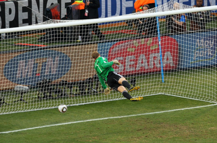 Frank Lampard's shot bounces down well behind the line in England's 2010 World Cup final match against Germany. The goal was not given, and Germany, then 2-1 up, went on to win 4-1. The incident prompted a U-turn within FIFA over goalline technology ©Getty Images