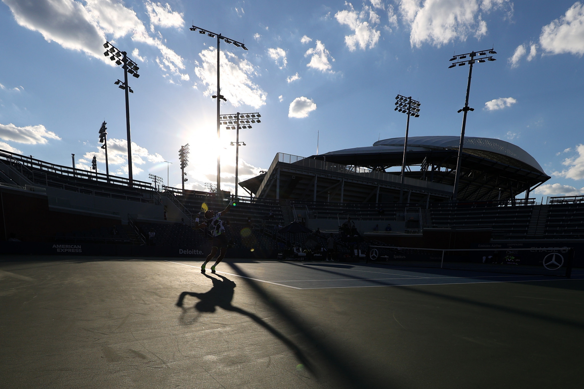Sunset falls over Flushing Meadows as the US Open continues to take place without any spectators because of the COVD-19 pandemic ©Getty Images