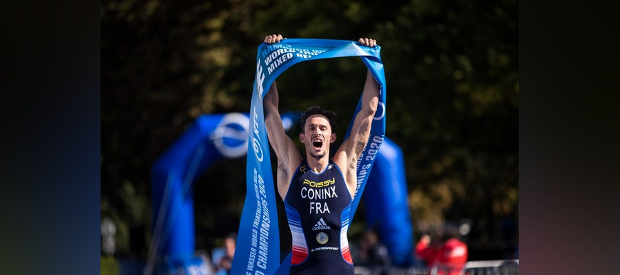 Dorian Coninx anchored home his team to retain France's World Mixed Relay title ©ITU