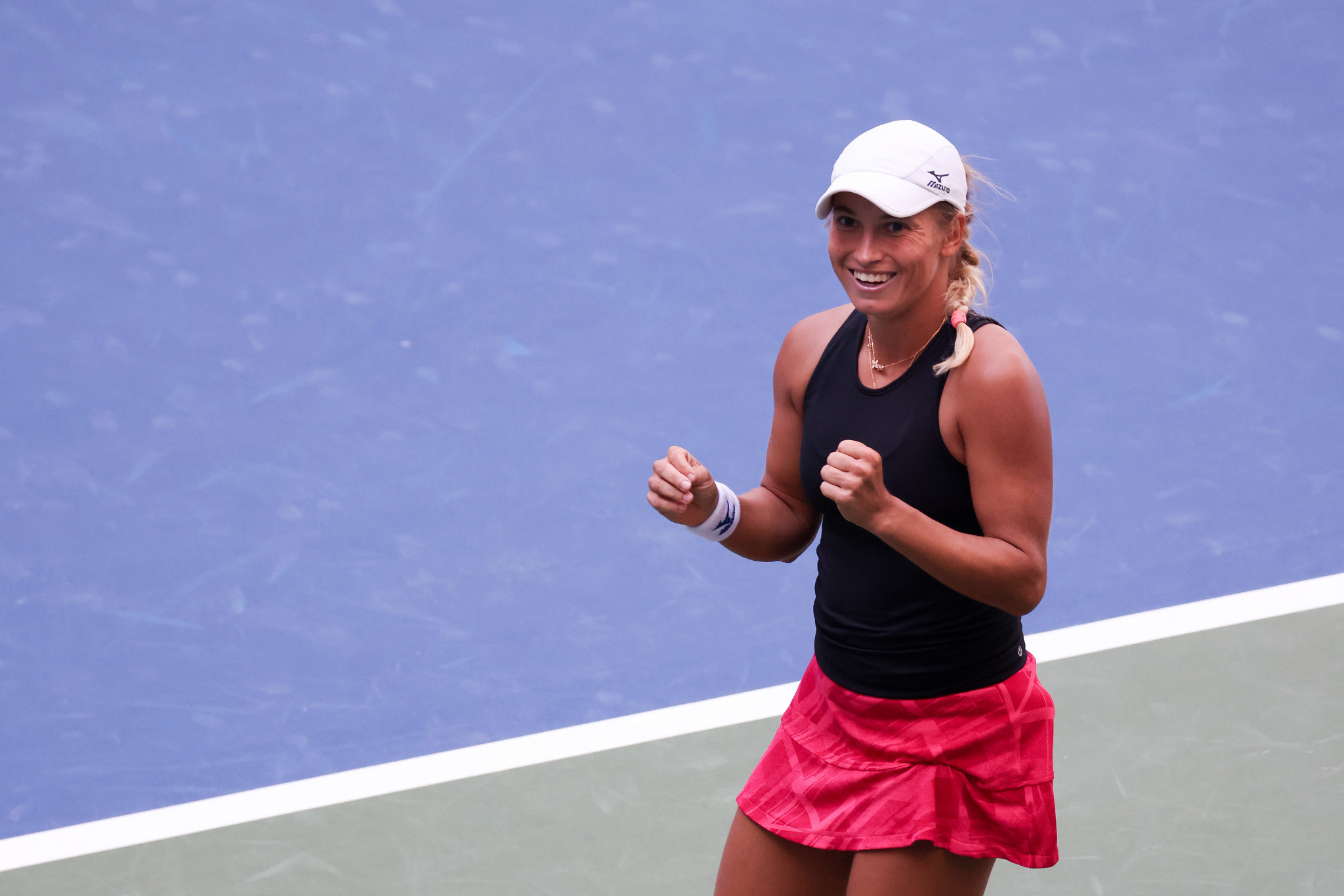 Kazakhstan's Yulia Putintseva celebrates after knocking out eighth seed Petra Martic in the US Open round of 16 ©Getty Images
