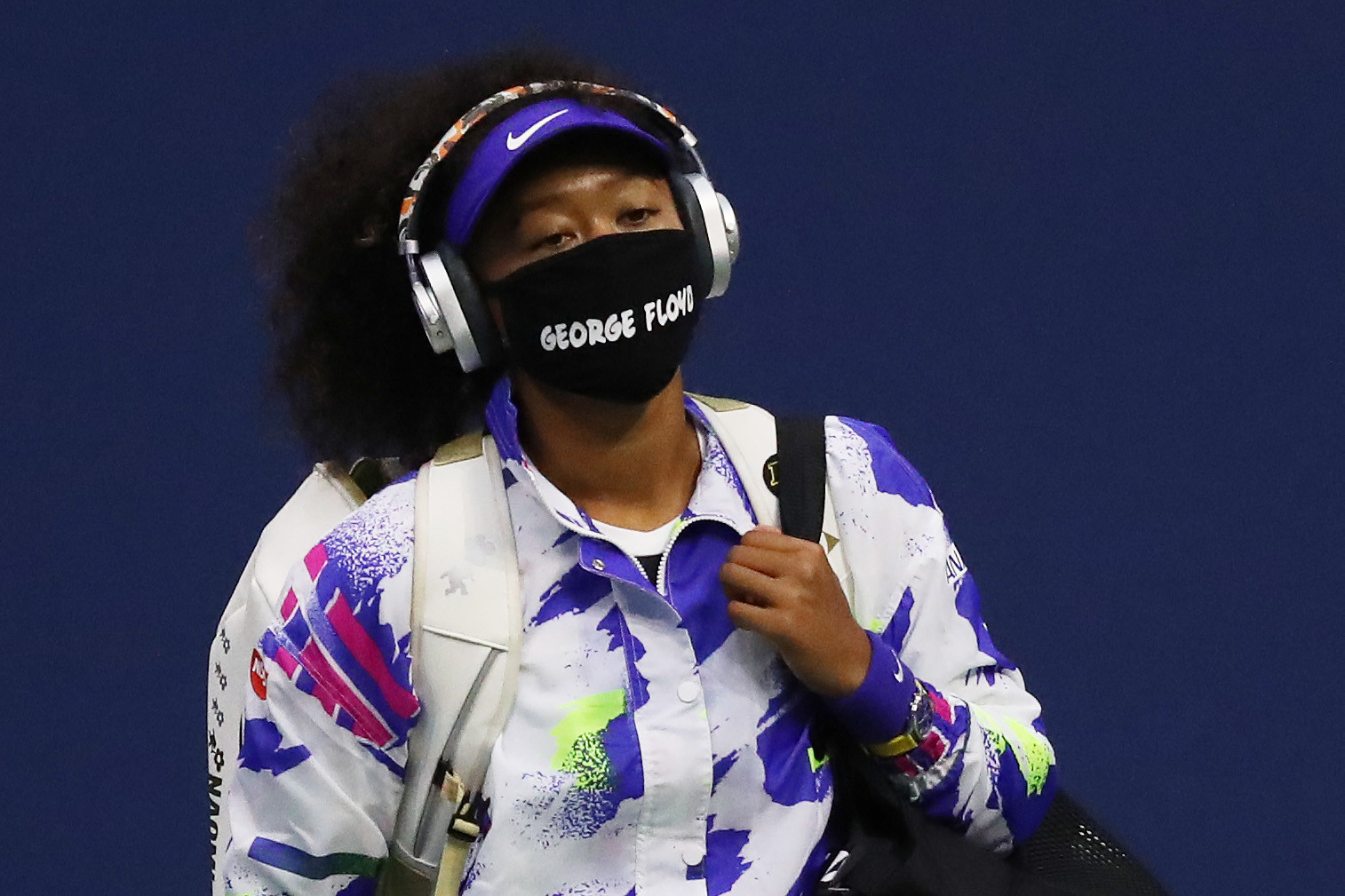 Naomi Osaka wore a mask bearing the name of George Floyd before and after her match with Shelby Rogers ©Getty Images