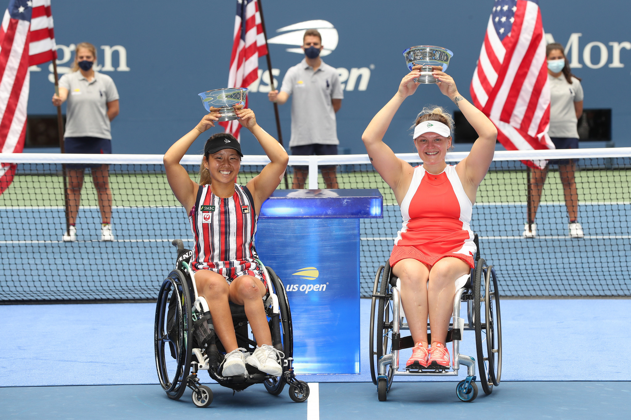 Yui Kamiji (left) and her partner Jordanne Whiley won the women's wheelchair doubles title after beating Dutch top seeds Buis and de Groot ©Getty Images