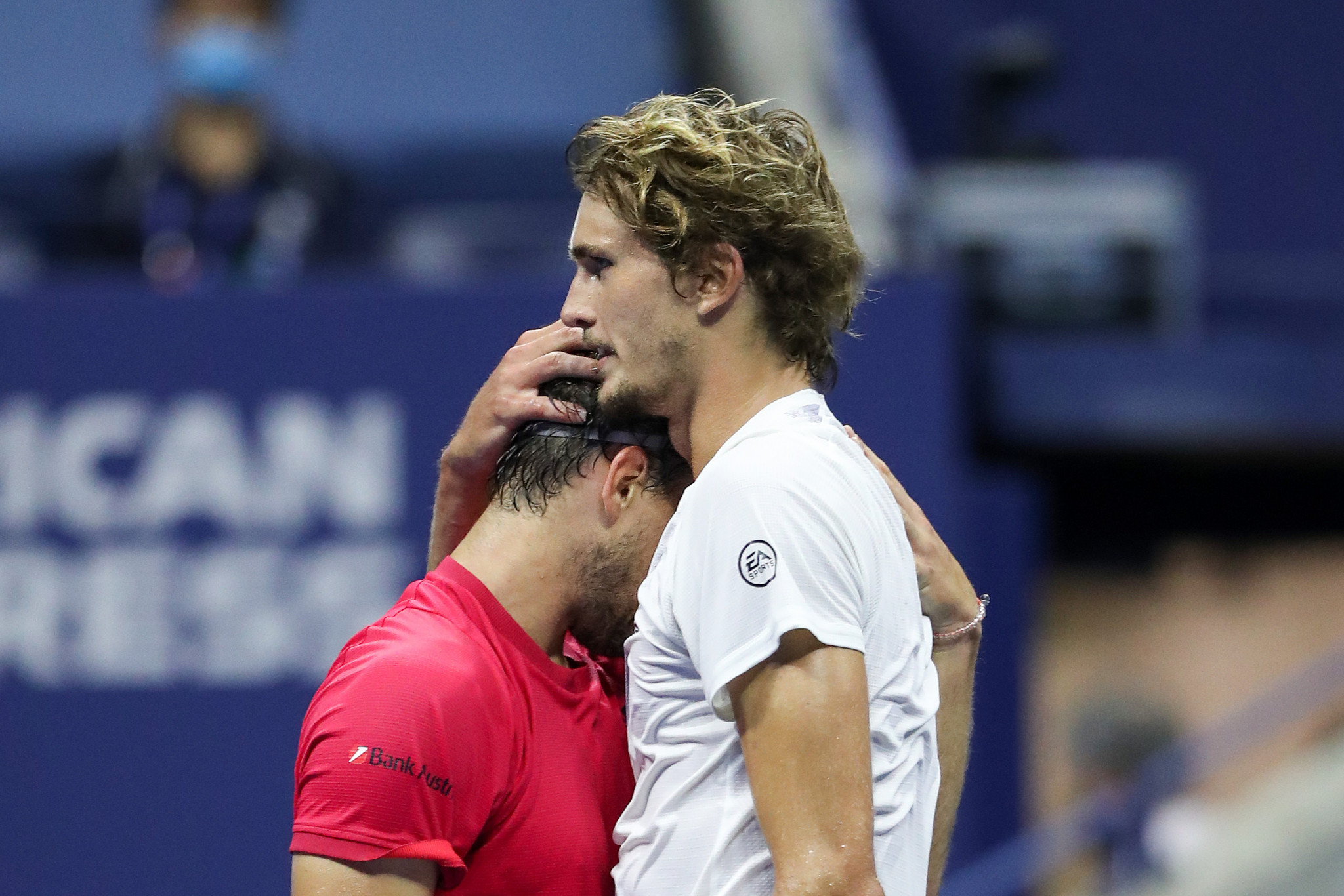 Alexander Zverev offering his congratulations to the overwhelmed Dominic Thiem after the Austrian won his first Grand Slam ©Getty Images