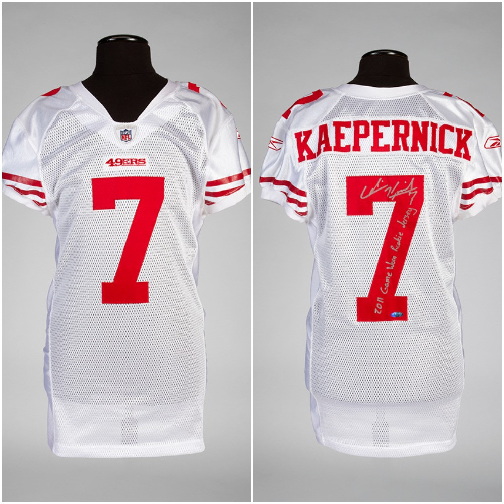 Colin Kaepernick's signed jersey from his NFL debut for San Francisco 49ers in 2011 could fetch as much as $100,000 at auction on December 4, it is being estimated ©Julien's Auctions