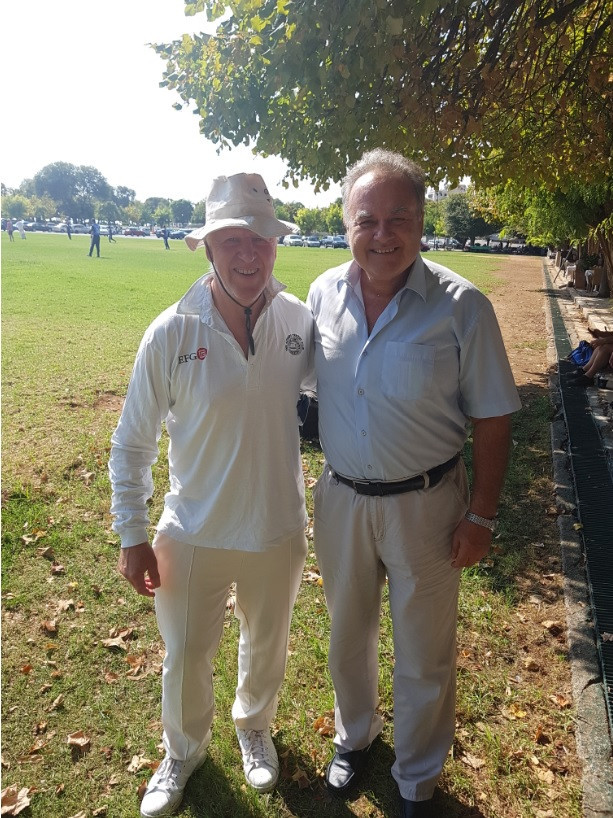Hellenic Cricket Federation President, Iosif Nikitas, right, spoke to me during the tour ©David Owen